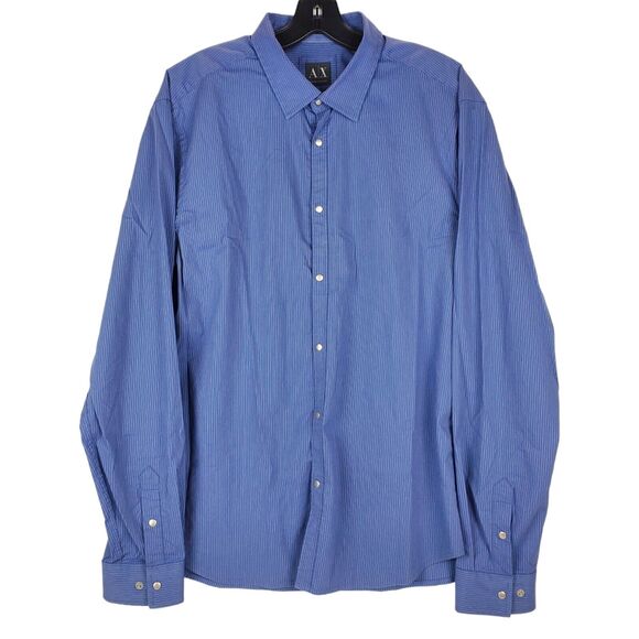 ARMANI EXCHANGE A/X Shirt Mens Large Blue Button Up Slim Fit Striped Designer - Picture 1 of 8